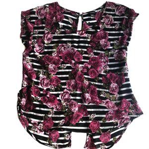Torrid rose and b&w stripe open back sheer top